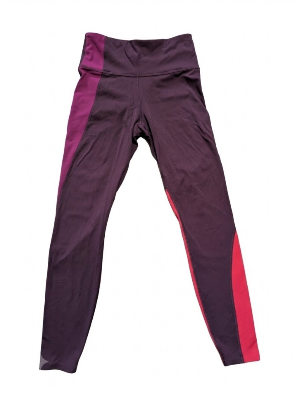 Athleta XS Burgundy/Red Asymmetric (ASYM) Colorblock Tight Leggings Fleece Warm